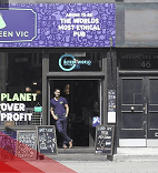 A video thumbnail showing our founder Randy Rampersad standing proudly outside The Green Vic pub for a BBC London news segment about our ethical hospitality mission