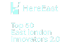 The Here East Top 50 East London Innovators logo representing our groundbreaking approach to sustainable event bar hire