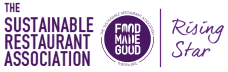 The Sustainable Restaurant Association Food Made Good Rising Star award logo representing our commitment to ethical hospitality and sustainable event practices