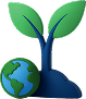 A three dimensional icon of a green plant sprouting next to a globe representing the tree planting and environmental impact of our sustainable event bar