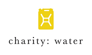 The charity water logo featuring a yellow jerrycan representing the global clean water charities supported by our sustainable event bar