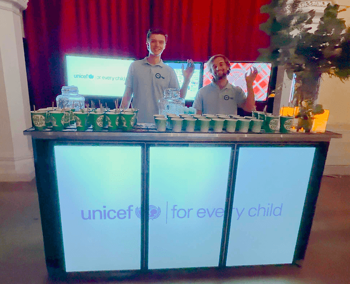 BetterWorld digital-screen bar at a UNICEF charity corporate event